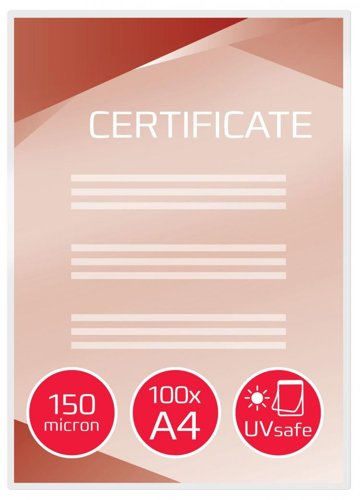 33548J | Ideal for outdoor use; UV inhibitors preserve the colour and life of your document.150 Micron Gloss.A4 format.Pack size: 100.