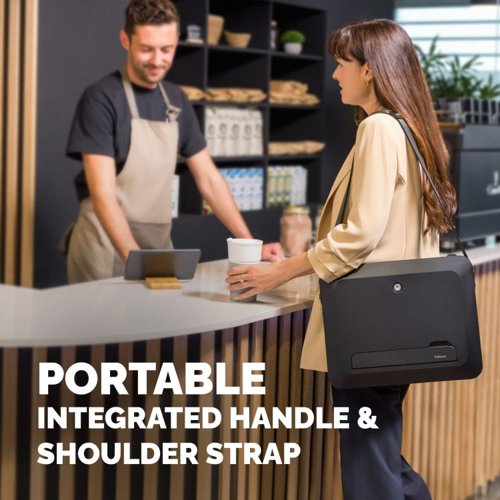 34079J | Elevate your work setup with Fellowes Breyta laptop stand carry case. Seamlessly combining a storage/carry case and a laptop riser, this innovative 2-in-1 design adapts to your on-the-go work needs.Experience ergonomic perfection with five adjustable height settings, tailoring your laptop's position for optimal viewing comfort and reducing strain during your workday. Its portable design simplifies setup, adjustment, and storage, catering to the ever-evolving demands of hybrid working.The built-in handle and optional carry strap ensure effortless transportation. Choose between black or white to match your workspace's modern design aesthetics. Enhance your workspace with the Breyta laptop stand carry case – where comfort and style come together seamlessly to elevate your productivity and well-being.This product is built to last with a 5-year extended warranty, and access to the best customer service to help with any queries.