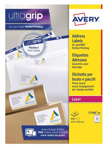 Avery L7160-40 Address Labels 40 sheets - 21 Labels per Sheet