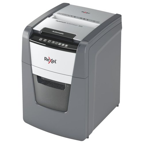 The Optimum AutoFeed+ 90X cross-cut shredder automatically shreds up to 90x A4 sheets of paper (80gsm) at a time, into P-4 (4x28mm) cross-cut pieces. This auto-feed shredder machine is a sophisticated office shredder, featuring a 34L pull-out bin. There is no need to manually feed paper, or remove staples and paper clips first, this automatic paper shredder will do all the work for you.Conforms to DIN level P-4* Using 80gsm weight paper