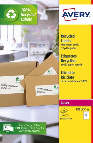 Avery LR7163-15 Recycled Address Labels 100 sheets - 14 Labels per Sheet