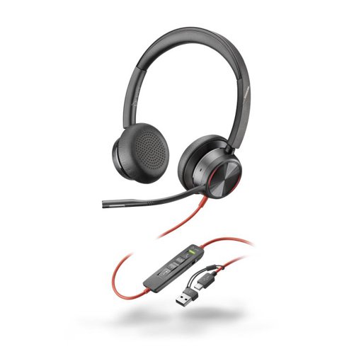 HP Poly Blackwire 8225 USB-C Stereo Headset with USB-A Adapter