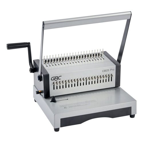 35152J | The CombBind® CB25 Pro is a reliable and resilient manual comb binder engineered to streamline your everyday tasks in office, home, and school settings.Adjustable selector pins enable effortless adaptation to paper sizes up to A4, with the flexibility to customize margin depths. Designed for ease of use, it features a convenient clippings tray for quick access.Punching through up to 25 x 70gsm A4 sheets, this robust A4 binder can bind up to 500 sheets at a time using 51mm spines, making it an ideal choice for efficient document organization.Compatible with comb sizes 6mm to 51mm