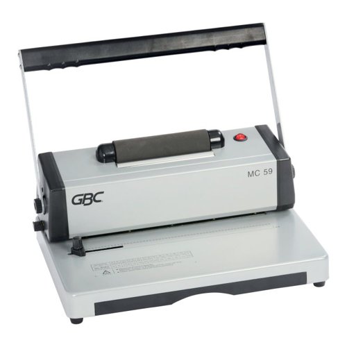 35159J | Constructed from durable metal, the GBC MC59 is designed to handle large sheet volumes with ease.It combines a punch capacity of up to 20 (70gsm) sheets with a binding capability of up to 450 x A4 sheets (50mm coil) using an electric inserter, ensuring efficient and reliable document processing.Compatible with 5:1 metal coils/spirals