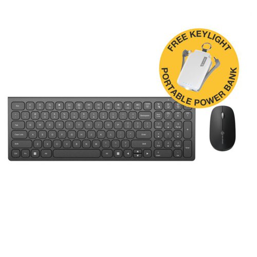 Alogic Echelon USB-C Rechargeable Wireless Mouse and Keyboard With Free KeyLight 2,000mAh Portable Power Bank