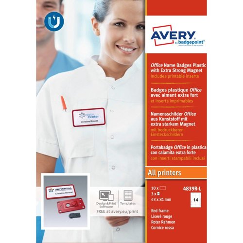 Avery 4839R-L Office Name Badges 81 x 43mm Red