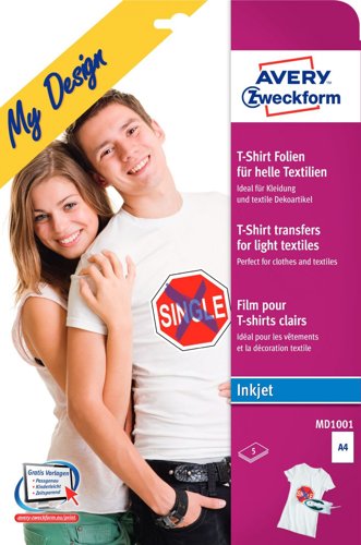 Avery MD1001 210 x 297mm White Fabric Transfers 5 Sheets