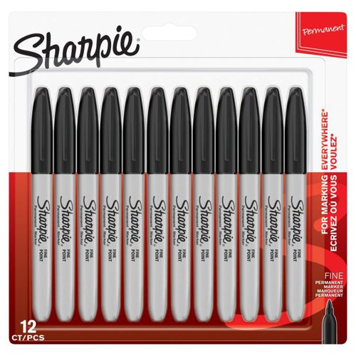 Sharpie Permanent Marker Black Fine Blister 12