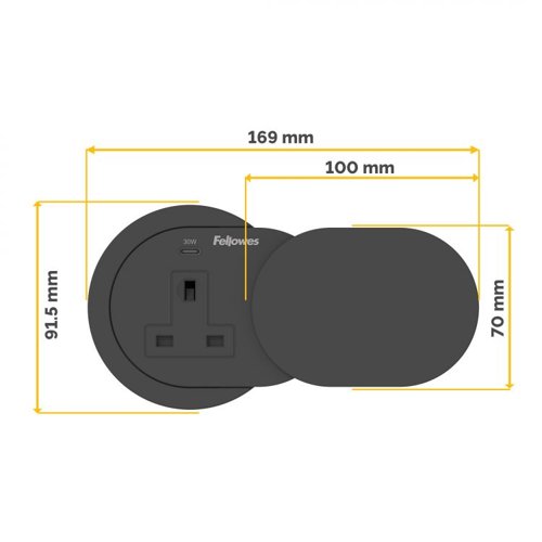 Fellowes Power Spot with 1 x Power Socket & 1 USB C Black