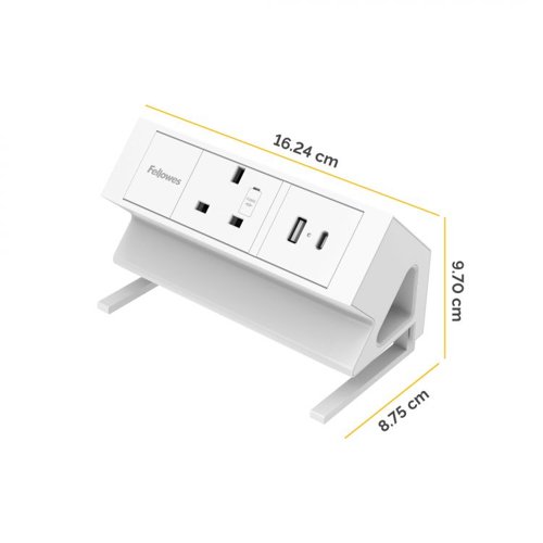 Fellowes Power Desk 1 Socket, 1 USB-A and 1 USB-C Ports White