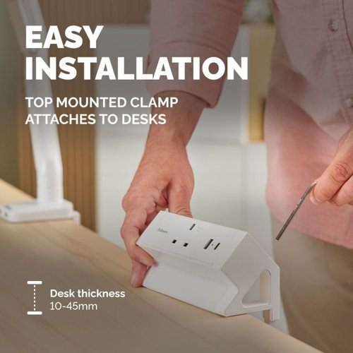 Fellowes Power Desk 1 Socket, 1 USB-A and 1 USB-C Ports White