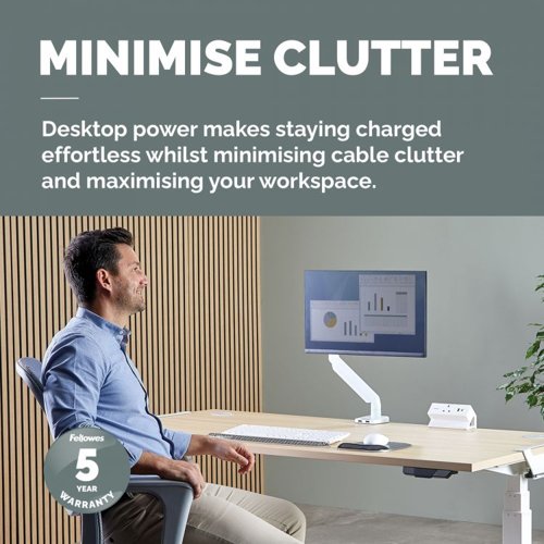 Fellowes Power Desk 1 Socket, 1 USB-A and 1 USB-C Ports White