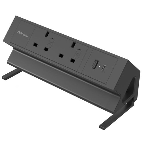 Fellowes Power Desk 2 Sockets, 1 USB-A & 1 USB-C Ports Black