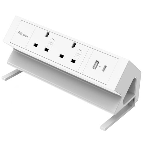 Fellowes Power Desk 2 Sockets, 1 USB-A & 1 USB-C Ports White