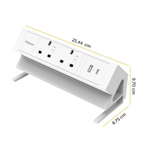 Fellowes Power Desk 2 Sockets, 1 USB-A and 1 USB-C Ports White