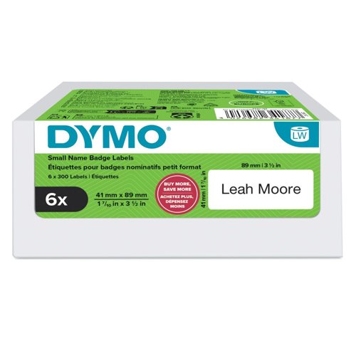 DYMO LabelWriter Small Name badge Labels 41 mm x 89 mm Pack of 6 Rolls