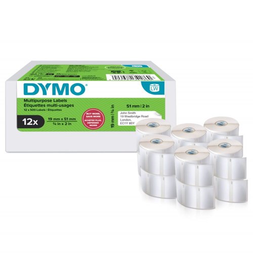 DYMO 11355 Small Multi-Purpose Labels 19 mm x 51 mm Pack of 12 Rolls