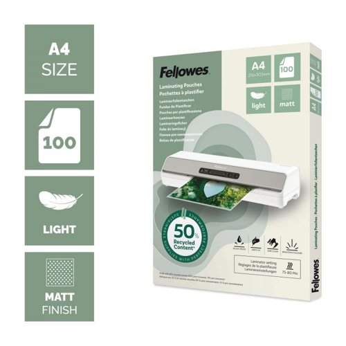 Fellowes Recycled A4 Matt Lam Pouch 100pk