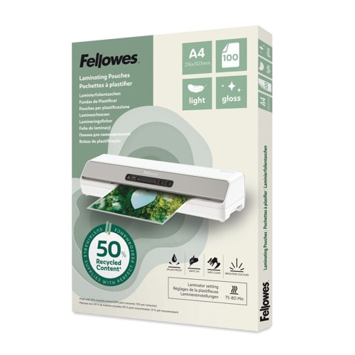 Fellowes Recycled A4 Gloss Lam Pouch 100pk