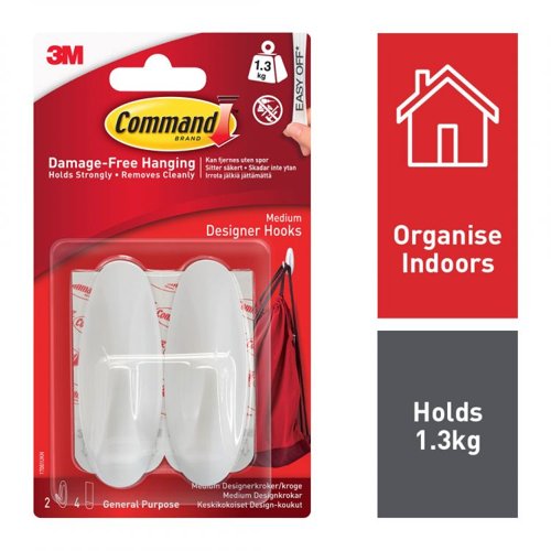 Command Pack of 2 Medium Oval Hooks With Command Strips White
