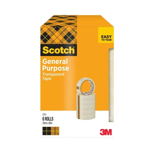 36230J | GREAT VALUE TAPE: Scotch® 508 Transparent Tape is an economical and general use tape with long lasting applicationIDEAL FOR: Clear and transparent sticky tape is great for sealing, wrapping, repairing, and mending jobs at home and in the officeEASY TO USE: Easy to unwind, tear and handle