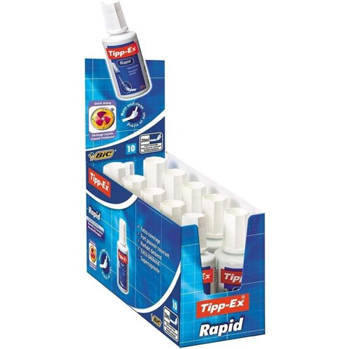 Tipp-Ex Pack of 10 Rapid Correction Fluid Bottle 20ml White Correction Media 36268J Active Group  | Business Supplies. Workwear. Furniture. Promotional Merchandise. Business Technology
