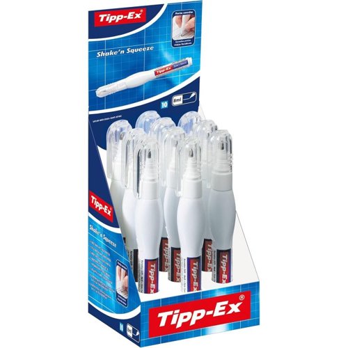 Tipp-Ex Pack of 10 Shake and Squeeze Correction Fluid Pen 8ml White Correction Media 36269J Active Group  | Business Supplies. Workwear. Furniture. Promotional Merchandise. Business Technology
