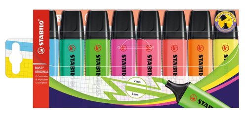 STABILO BOSS ORIGINAL Highlighter Pack of 8 Assorted Colours