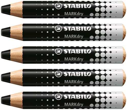 STABILO MARKdry Whiteboard and Flipchart Marker Pencil Pack of 5 Black