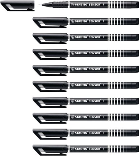STABILO SENSOR fine Fineliner with Cushioned F-Tip Pack of 10 Black