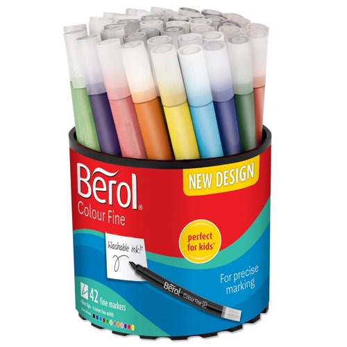 Berol Felt Tip Colouring Pens Assorted colours 0.6mm Tub of 42