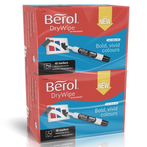 Berol Dry Wipe Whiteboard Marker Pens Assorted colours Bullet Tip Pack of 96