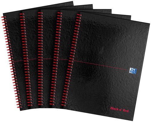 Black n` Red Wirebound Ruled Hardback Notebook A4 Pack of 5