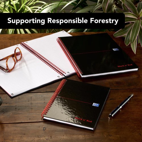 Black n` Red Wirebound Recycled Ruled Hardback Notebook A4 Pack of 5