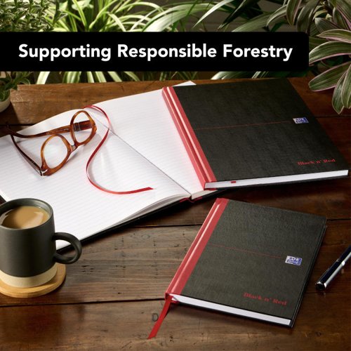 Black n` Red Casebound Recycled Hardback Notebook A4 Pack of 5