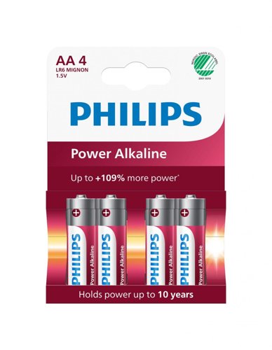Philips Power Alkaline AA Batteries Pack of 4