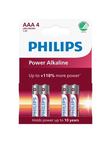 Philips Power Alkaline AAA Batteries Pack of 4