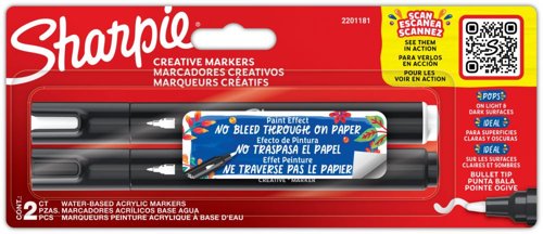 Sharpie Creative Marker Acrylic Paint Bullet Tip Pack of 2 Black and White