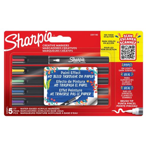 Sharpie Creative Marker Acrylic Paint Brush Tip Pack of 5 Assorted Colours