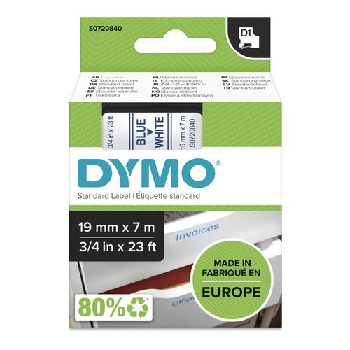 2PK Compatible for DYMO D1 45804 Blue on White Adhesive Label Tapes 19mm x 7m 