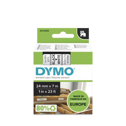 Dymo 53713 24mm x 7m Black on White Tape