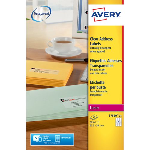 Avery L7560-25 Address Labels 25 sheets - 21 Labels per Sheet