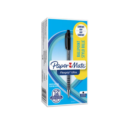Paper Mate S0190113 Flexgrip Ultra Capped Ballpoint Pen 1mm Black Ink Box of 12