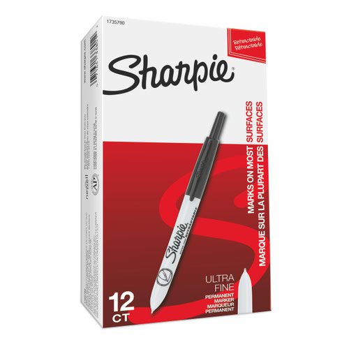 Sharpie S0810840 Retractable Black Pens Box of 12 18895J