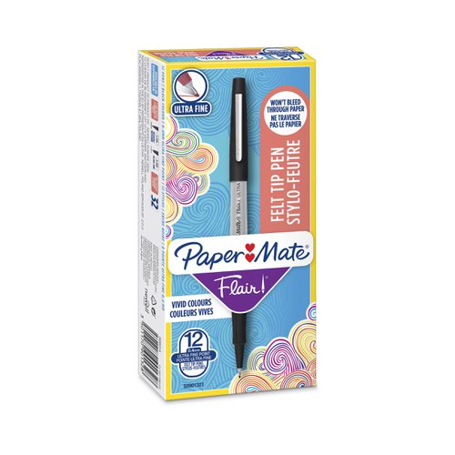 Paper Mate S0901321 Flair Pen 0.4 Ultra Fine Tip Black Box of 12