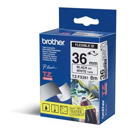 Brother P-touch Tapes are built with tough and durable professional grade materials and adhesives.  Developed to meet the needs of tradespeople and other professionals looking for reliable long-term identification that withstands the test of time.With a specially formulated adhesive to wrap easily and securely around wires and cables with a diameter of 3mm or larger.  The Brother TZe-FX261 labelling tape is also suitable for use on other tightly curved surfaces such as pipes and conduits. Barcodes and other detailed information can be included when used in the style of a cable flag.These self-adhesive laminated labels can withstand extremes of temperatures and are resistant to chemicals, abrasion, sunlight and water. Meaning when you label something on-site, it stays labelled.TZe tape cassettes are quick and easy to install and come in various label widths, colours and materials. So, no matter what the job, Pro Tapes can provide you with crisp, sharp and easily readable labels to get the job done.Developed for electricians, network infrastructure, panel builders and other industries that require a reliable wire andcable identification solution, this tape can also be used to mark pipes or other smaller cylindrical shaped items where other tapes may peel over time.Applications:Electrical wires and cablesPower cordsLAN cables (Patch cord or permanent link)Computer cables (USB cables, Data cables)Compatible with the following Brother Label Machines:PT-D800W, PT-P900W, PT-P950NW