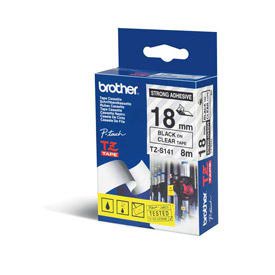 Brother TZES141 Black on Clear 8M x 18mm Strong Adhesive Tape 14686J