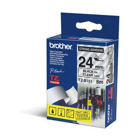 Brother TZES151 Black on Clear 8M x 24mm Strong Adhesive Tape