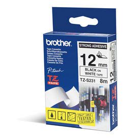 Brother TZES231 Black on White 8M x 12mm Strong Adhesive Tape