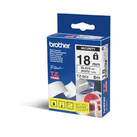 Brother TZESE4 Black on White 8M x 18mm Security Tape